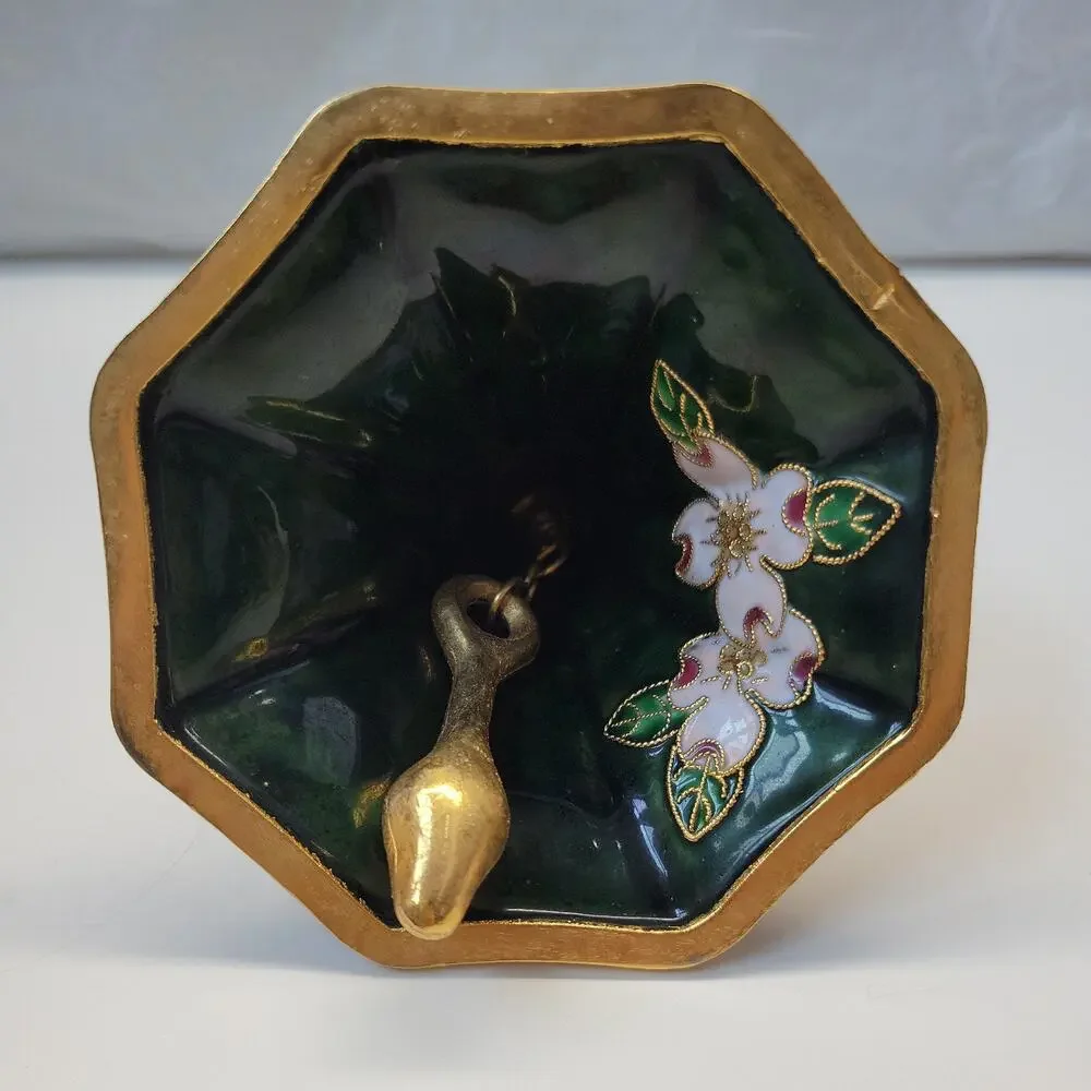 Vintage Tulip Shaped Brass Bell Champleve Cloisonne Ornament Floral Dogwood